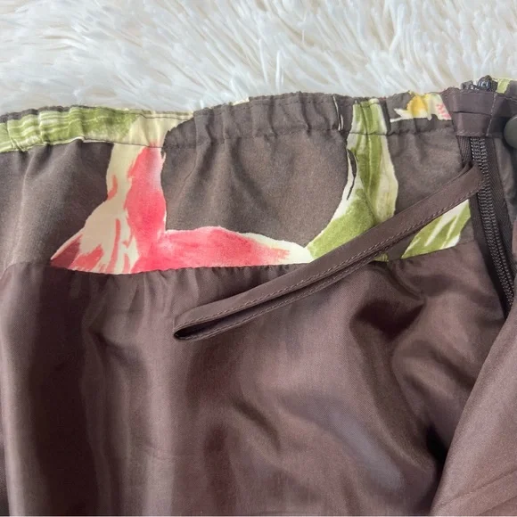 Talbots silk blend floral skirt brown pink and yellow Sz 24W - Picture 8 of 11